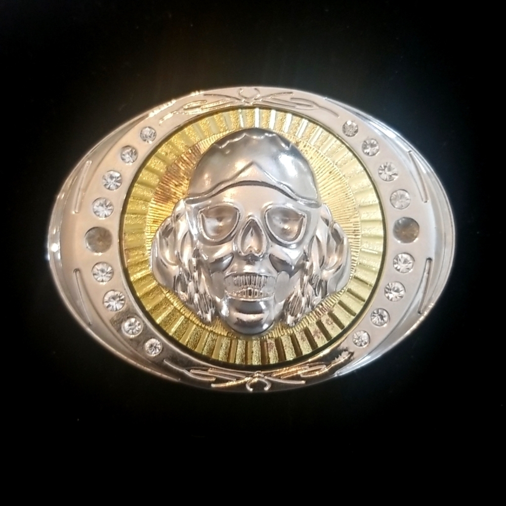 Skull Gold and Silver Rhinestone Unique Belt Buckle